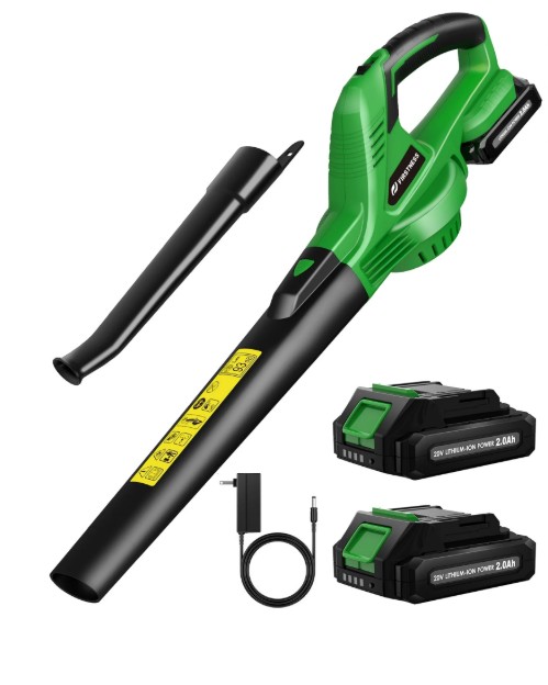 Firstness Cordless Leaf Blower, 20V Electric Leaf Blower with 2 Batteries and Charger, 135MPH 2 Speed Modes, 18000RPM, Lightweight Cordless Blower for Lawn Care, Patio, Dust, Blowing Leaves, Green