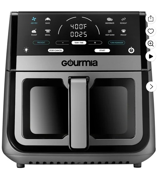 Gourmia 8 Qt Digital Window Air Fryer with 8 One-Touch Cooking Functions, Gray