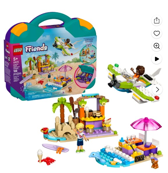 LEGO Friends Creative Beach and Travel Suitcase Toy Building Set – Portable Pretend Play Set for Kids, Girls and Boys, Ages 5+ – Gift for Christmas – Preschool Toy with 2 Minidolls – 42672