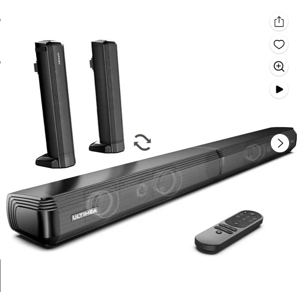ULTIMEA 2.2ch Sound Bar for TV, Built-in Dual Subwoofer, 2 in 1 Separable Bluetooth 5.3 Soundbar , Bassmax Adjustable TV Surround Sound Bar, HDMI-ARC/Optical/Aux Home Theater Speakers, Wall Mount