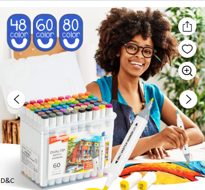 Deli 60 Colors Dual Tip Permanent Markers, Art Markers Set Art Supplies with Storage Box