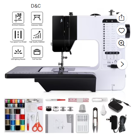 BCOOSS Portable Sewing Machine for Beginners 38 Built-in Stitches with Extension Table &Dual Speed