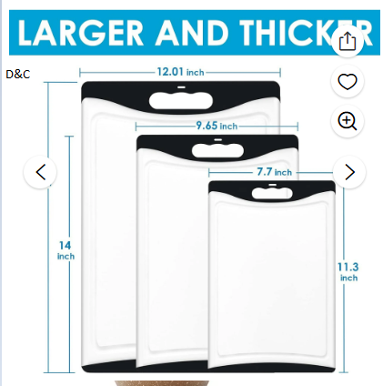 Cutting Boards for Kitchen, Plastic Cutting Board Set of 3, Dishwasher Safe Cutting Boards w/Juice Grooves for Meat, Veggies, Easy Grip Handle, Serveware Accessories