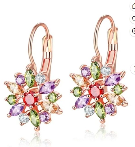 Multi-Colored Crystal Flower Lever-back Earring in 18K Rose Gold Plated