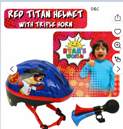 Ryan’s World Red Titan Bike Helmet, Triple Horn (Kids Ages 5+)