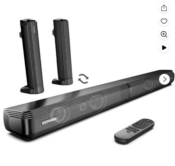 ULTIMEA 2.2ch Sound Bar for TV, Built-in Dual Subwoofer, 2 in 1 Separable Bluetooth 5.3 Soundbar , Bassmax Adjustable TV Surround Sound Bar, HDMI-ARC/Optical/Aux Home Theater Speakers, Wall Mount