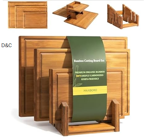 3PCS Bamboo Cutting Board Set with Stand