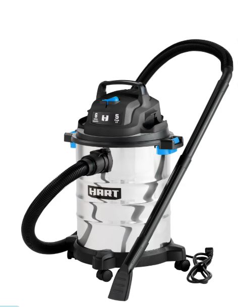 Hart 6 gallon 5 peak HP stainless steel wet/dry vacuum with bonus car cleaning kit, new