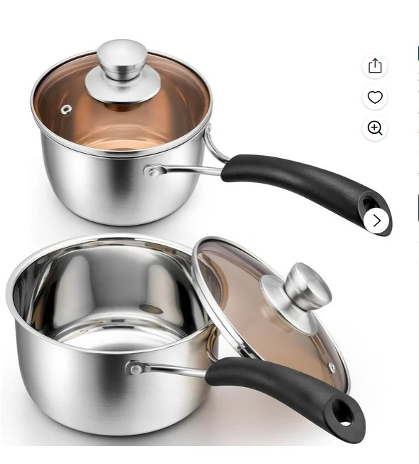 Walchoice 2QT & 1QT Saucepan Set, Stainless Steel Soup Pot with Lid for Home Restaurant, Heat-Proof Handles & Dishwasher Safe