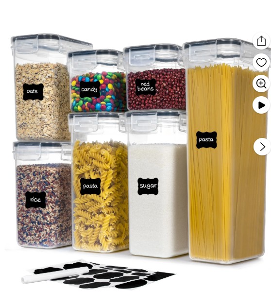 Airtight Food Storage Containers Set, PantryStar BPA-Free 7pcs Plastic Kitchen and Pantry Organization Canisters, Black