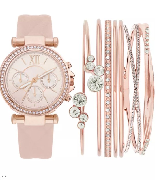 Women’s Blush Leather Strap Watch 36mm Gift Set