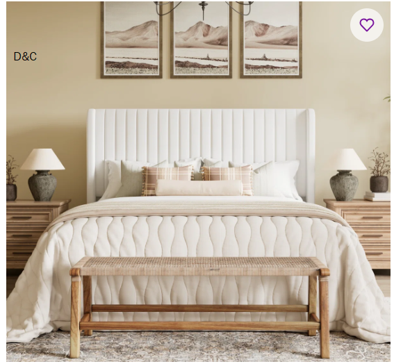 Candler Velvet Upholstered Platform Bed with Wingback Headboard and Wooden Slats