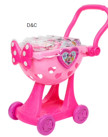 Disney Junior Minnie Mouse Bowtique Shopping Cart, 9-piece Plastic Grocery Set , Ages 3 and up