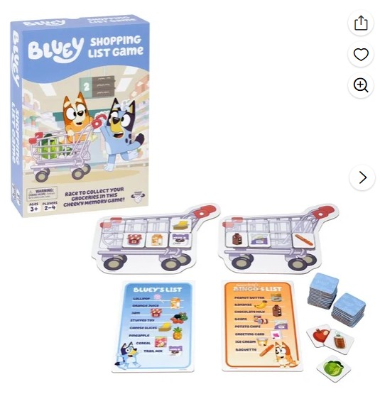 Bluey Shopping List Game, Join Bluey, Bingo, Bandit & Chilli On a Fun Supermarket Adventure, Race To Fill Your Trolley In This Fun Memory and Matching Game, 2-4 players, Ages 3+