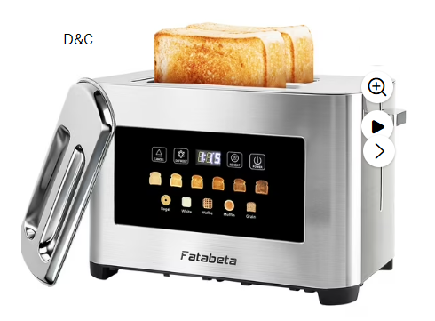 Fatabeta Toaster, 2 Slice Toaster with Dust Cover, Wide Slot for Bagel & Bread, 6-Shade Even Toasting, Defrost & Reheat, Smart LED Touchscreen, Stainless Steel