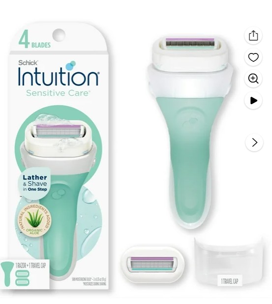 Schick Intuition 4-Blade Sensitive Care Women’s Razor Handle Plus 2 Manual Razor Cartridge Refills