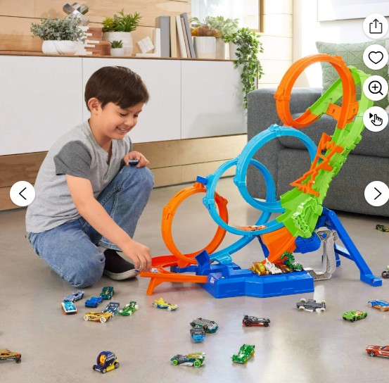 Hot Wheels Action 4-Loop Crash Out Track Set with Motorized Booster & 1:64 Scale Toy Car