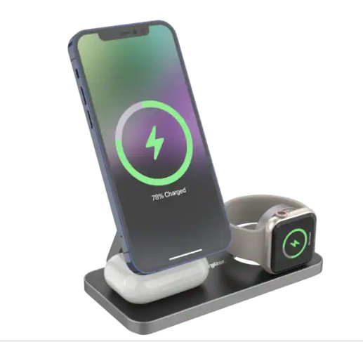 Energizer – 3-in-1 15W Magnetic MagSafe/Qi2 Compatible Fast 15W Charger, Charging Station/Stand for iPhone + AirPods + Apple Watch – Black