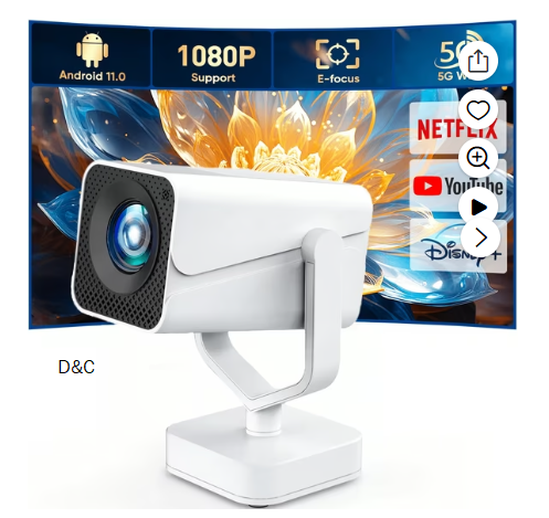 GCZ Mini Projector with WiFi and Bluetooth, 1080P Supported Smart Projector, Android System with Built-in Streaming Apps