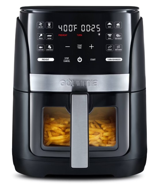 Gourmia 6qt Digital Window Air Fryer with 12 Presets & Guided Cooking Black: Stainless Steel, 1-Year Warranty