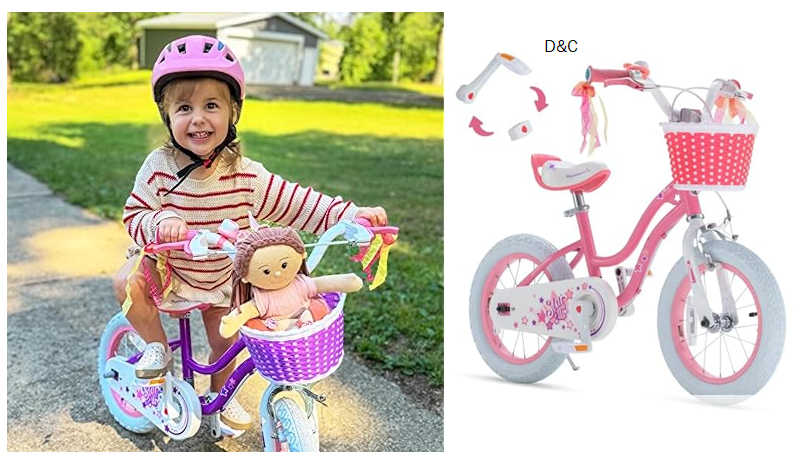 RoyalBaby EZ Stargirl Kids Bike,Easy Learn to Biking,14 Inch Bicycle,Beginners Girls Bicycle for Children Ages 3-5 Years, 14″ with Handbrake