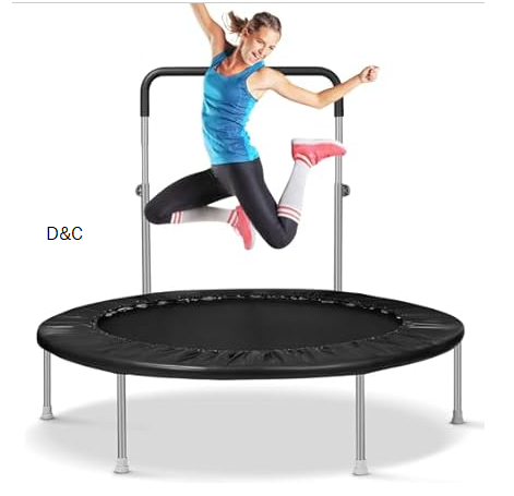 Lyromix 40Inch Mini Fitness Trampoline for Adults and Kids, Small Exercise Trampoline with Adjustable Handle for Indoor Outdoor Workout, Black