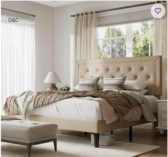 Hegg Linen Tufted Upholstered Platform Bed with Wood Slats Headboard Included