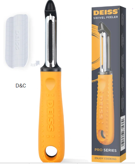 Deiss Pro Swivel Vegetable Peeler – Sharp Durable Stainless Steel Peeler With Easy Non-slip Orange Hand Grip