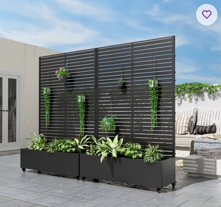 Metal Planter Box with Trellis with Wheels