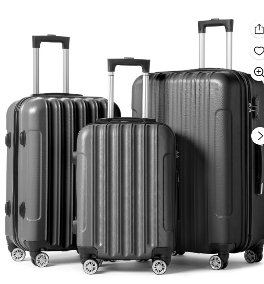 Zimtown 3 Piece Nested Spinner Suitcase Luggage Set With TSA Lock Dark Gray