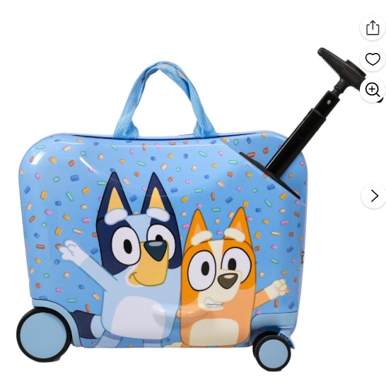 Kid’s BBC Bluey Bingo Character Ride On Scooter Hardside Luggage for Boys and Girls -Light Blue