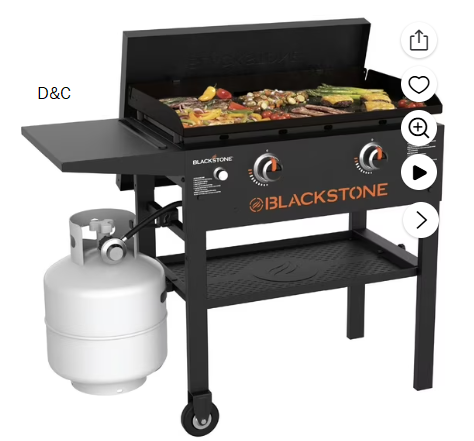 Blackstone Original Outdoor Griddle, 2-Burner 28″ Propane Flat Top Grill with Hard Cover, Black