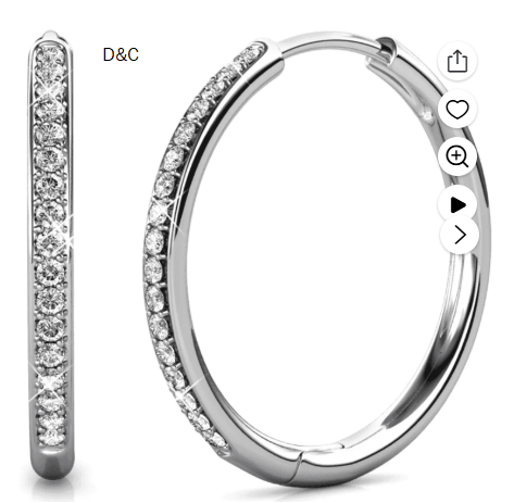 Cate & Chloe Bianca 18k White Gold Plated 25mm Hoop Earrings with Swarovski Crystals for Women
