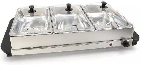 Elite Cuisine 7.5Qt. Stainless Steel Electric Buffet Server Food Warmer with 3 Trays