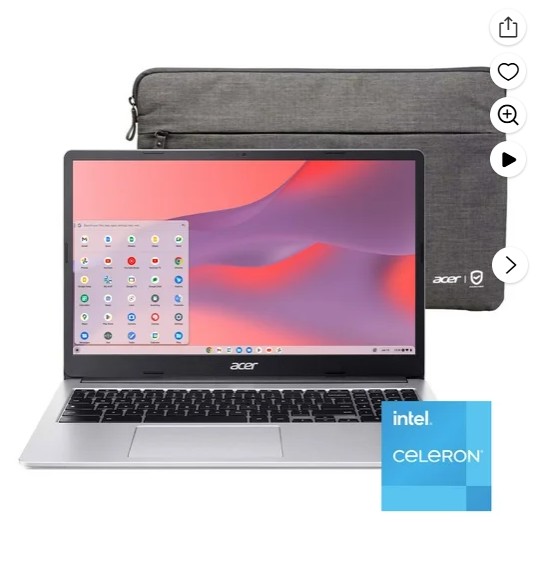 Acer Chromebook 315 15.6 inch Laptop Intel Processor N4500 4GB RAM 64GB eMMC Pure Silver, ChromeOS