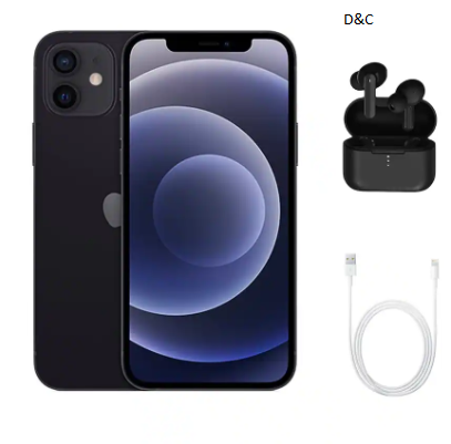 Apple – iPhone 12 A2172 (Fully Unlocked) 64GB w/ Wireless Earbuds – Black