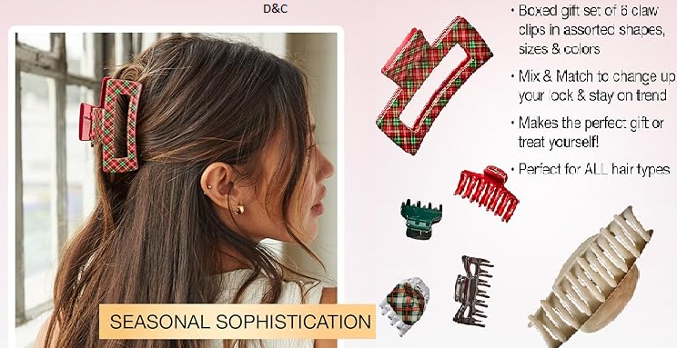 Scunci by Conair 6pk Holiday Classic Gift Set -Claw Clips – hair accessories for girls and women