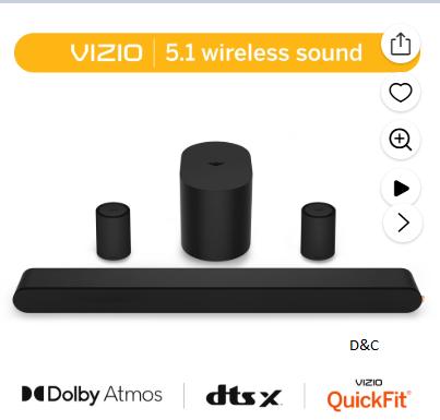 VIZIO 5.1 Soundbar with Dolby Atmos, Wireless Surround Speakers & Compact Subwoofer, QuickFit Compatible (New) SV510XW-0906