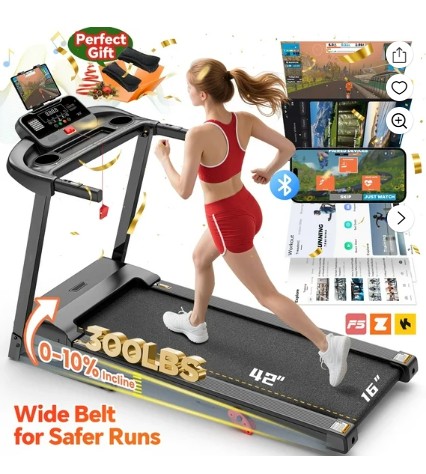 300 lbs Capacity Treadmill for Home, 3.5HP Folding Treadmill w/ 71 Preset Workouts, APP with Free Train Courses, Dual HiFi Speakers, Exercise Equipment for Walking, Jogging, Running