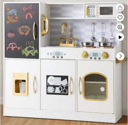 COCLUB Play Kitchen, Wooden Kids Kitchen Playset with Chalkboard, Ice Maker, Play Phone, Cookware Accessories, Microwave Toy Kitchen Gift for Boys Girls Age 3-8 White