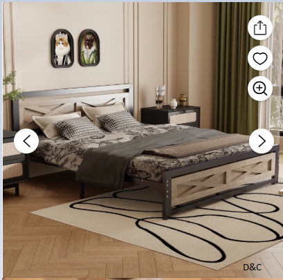 Behost Twin Bed Frame with Headboard and Underbed Storage, Metal Wood Platform Bed Frame Twin, No Box Spring Needed