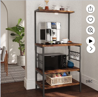 Behost Kitchen Baker’s Rack Storage Shelf Microwave Cart Oven Stand Coffee Bar,Rustic Brown