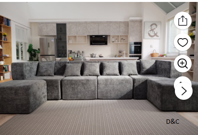 Behost 130″ Oversized Modular Sectional Sofa for Living Room Furniture, Chenille Cloud Couch with Ottomans, Dark Gray