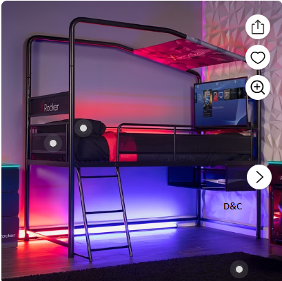 X Rocker Contra Mid-Sleeper Gaming Bed with TV Mount, Black, Twin, Children, Teen, 74.88 H