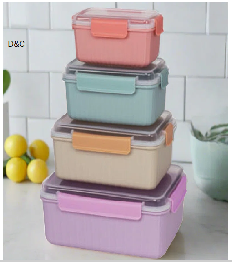 Ribbed Snap and Lock Plastic Food Storage Container Set of 4 (Set of 4)