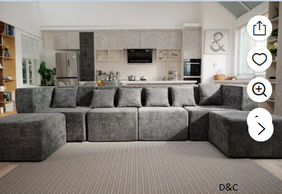 Behost 130″ Oversized Modular Sectional Sofa for Living Room Furniture, Chenille Cloud Couch with Ottomans, Dark Gray