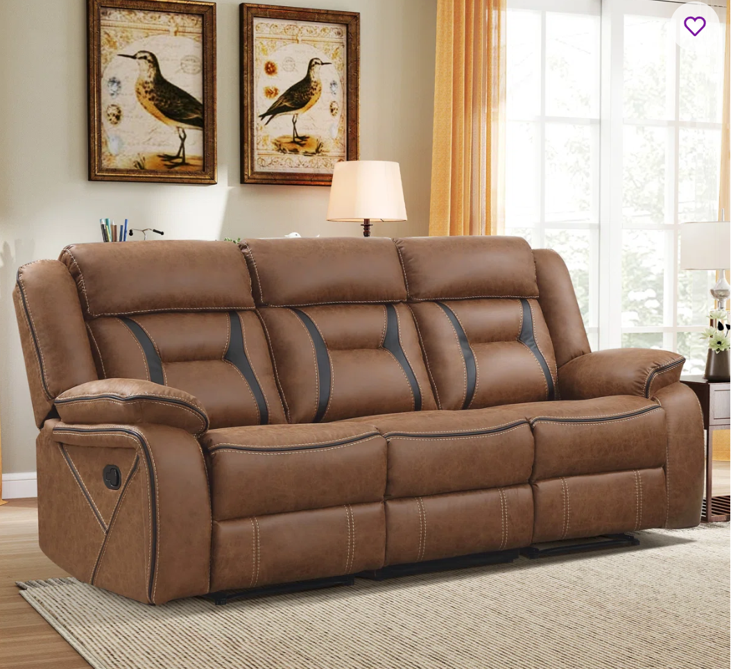 Etherine 84.6” Wide Modern And Overstuffed Breathable Vegan Leather Manual Reclining Sofa with Pillow Top Arm