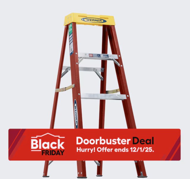 Werner FS204P2025 4-ft ( 8-ft Reach Height ) Fiberglass Type 2 – 225 lbs. Load Capacity Step ladder