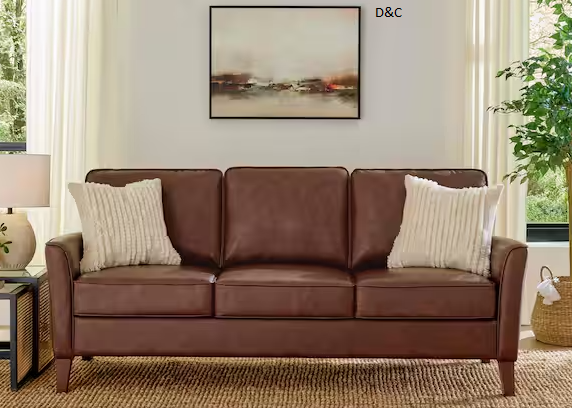 Doherty 79.9 in. Flared Arm Faux Leather Sofa in Chestnut Brown
