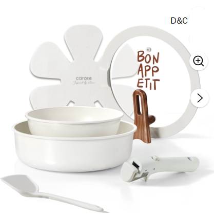 Carote 6 Pcs Ceramic Nonstick Pot and Pan Set, Nonstick Cookware Set with Lid & Detachable Handle, Oven Safe, Induction Ready, Stackable, Cream White